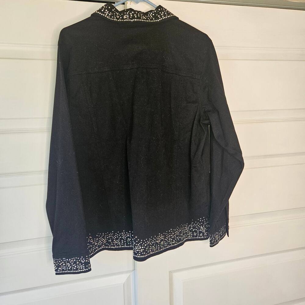 NWT Quacker Factory Black Stretch Jean Jacket M Rhinestone Bling Embellished - Picture 3 of 7
